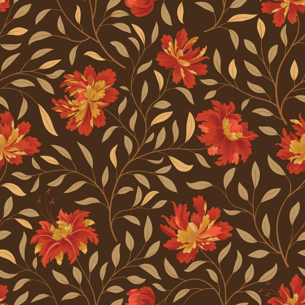 bloemenpatroon. bloem naadloze achtergrond. bloeien decoratieve herfst tuin textuur. oriënteer ornament met fantastische bloemen en bladeren. wonderlandmotieven van het schilderij vector