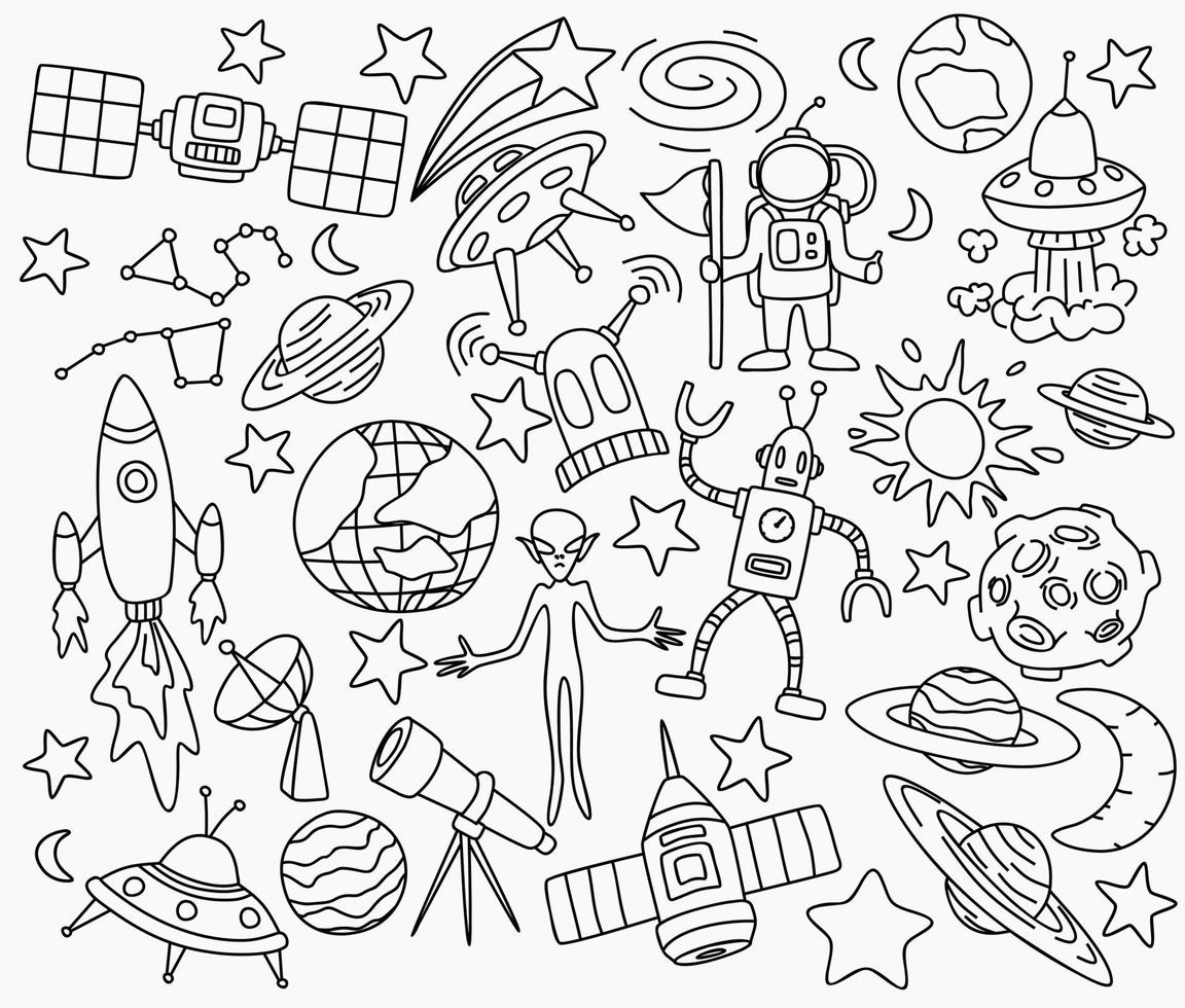 ruimte doodles instellen. vector illustratie