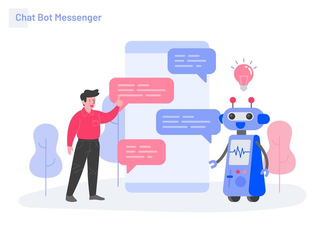 Chat Bot Messenger Illustratie Concept. Modern plat ontwerpconcept webpaginaontwerp voor website en mobiele website Vector illustratie