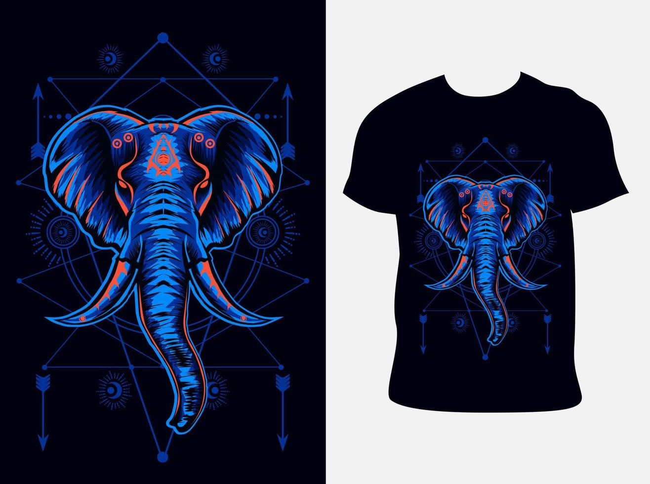 illustratie vector olifant hoofd met heilige geometrie