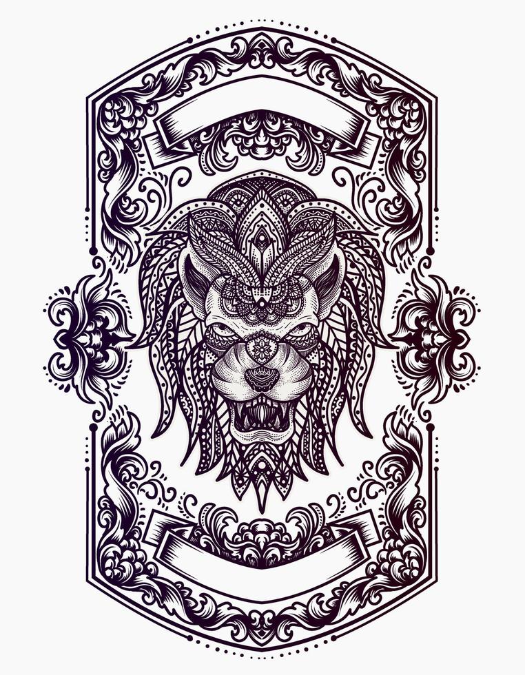 illustratie vector leeuwenkop met vintage mandala ornament