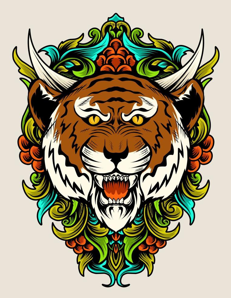 illustratie vector tijger hoofd met kleurrijke ornament