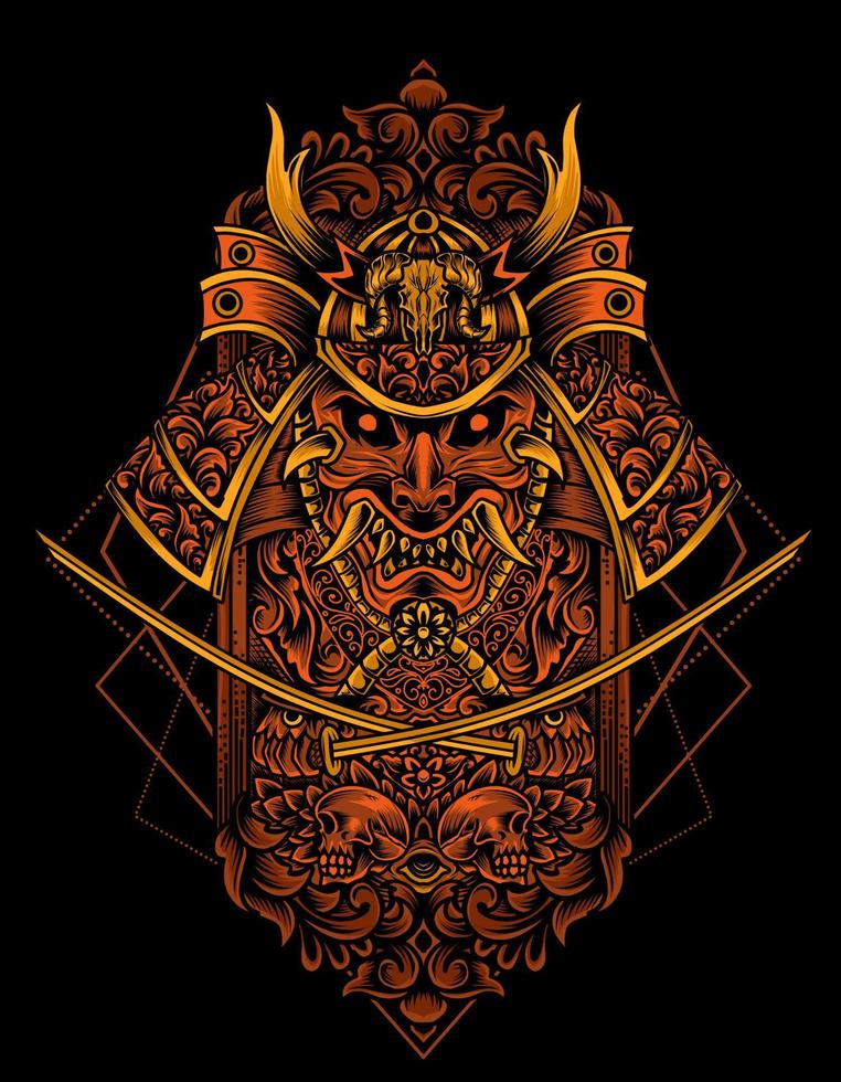 illustratie vector samurai hoofd ornament