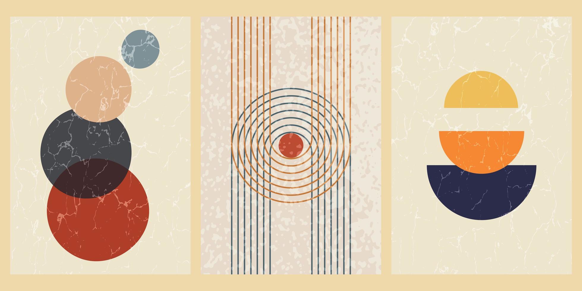 set van abstracte hedendaagse posters uit het midden van de eeuw met geometrische vormen en textuur. ontwerp voor behang, achtergrond, wand decor, dekking, print, kaart. moderne boho minimalistische kunst. vectorillustratie. vector