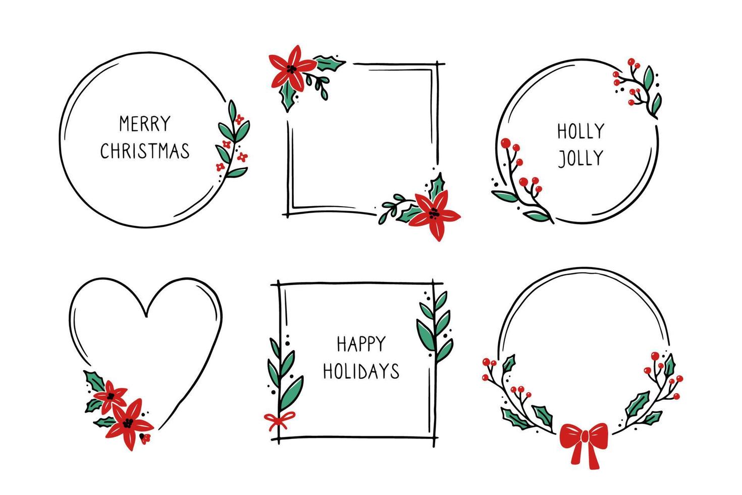 kerst bloemenframe met cirkel, rechthoekige vorm vector