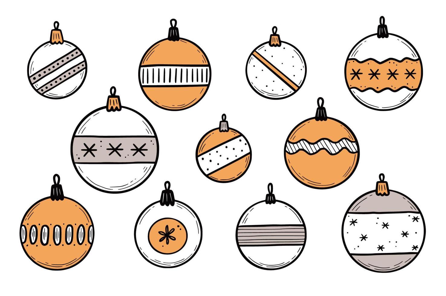 doodle kerst bal set. handgetekende schets vector