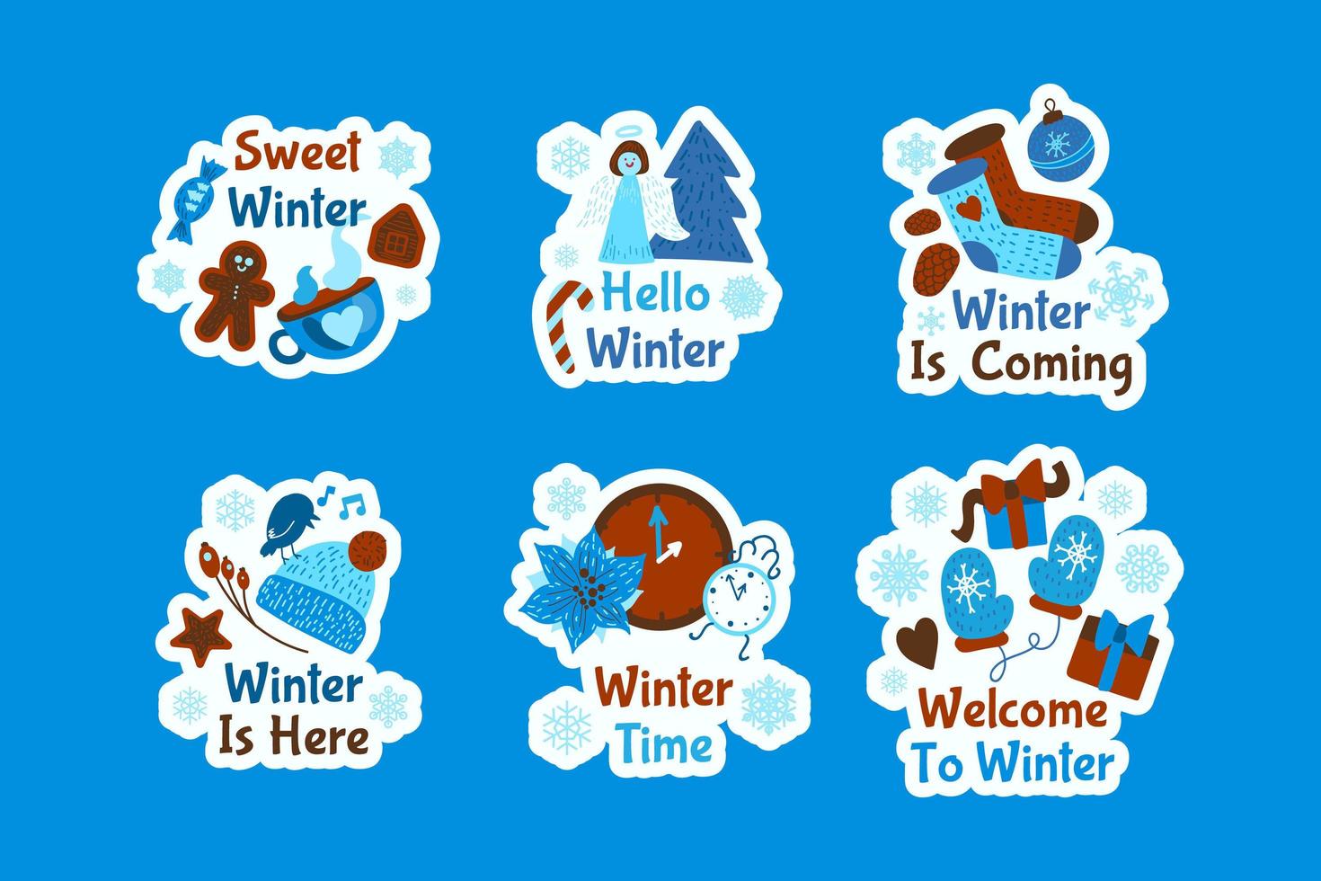 winter cartoon badge met quote tekst set vector