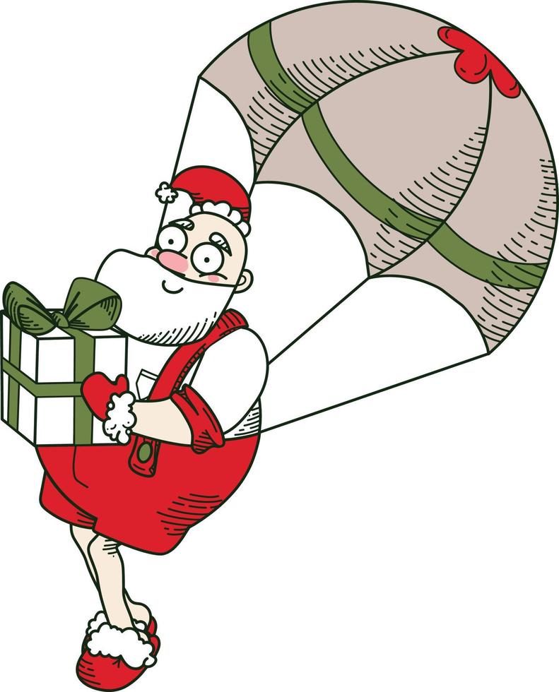 santa parachute met een geschenk vector