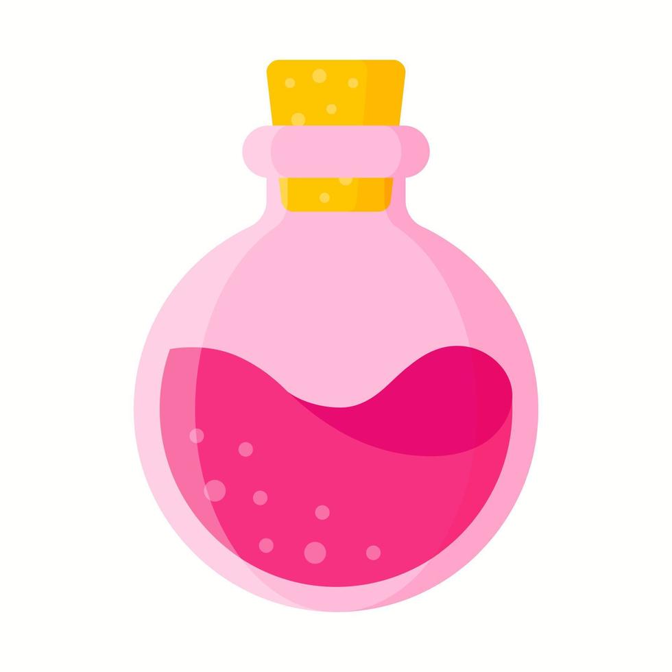 liefdesdrankje in roze ronde fles voor de bruiloft of valentijnsdag. vector