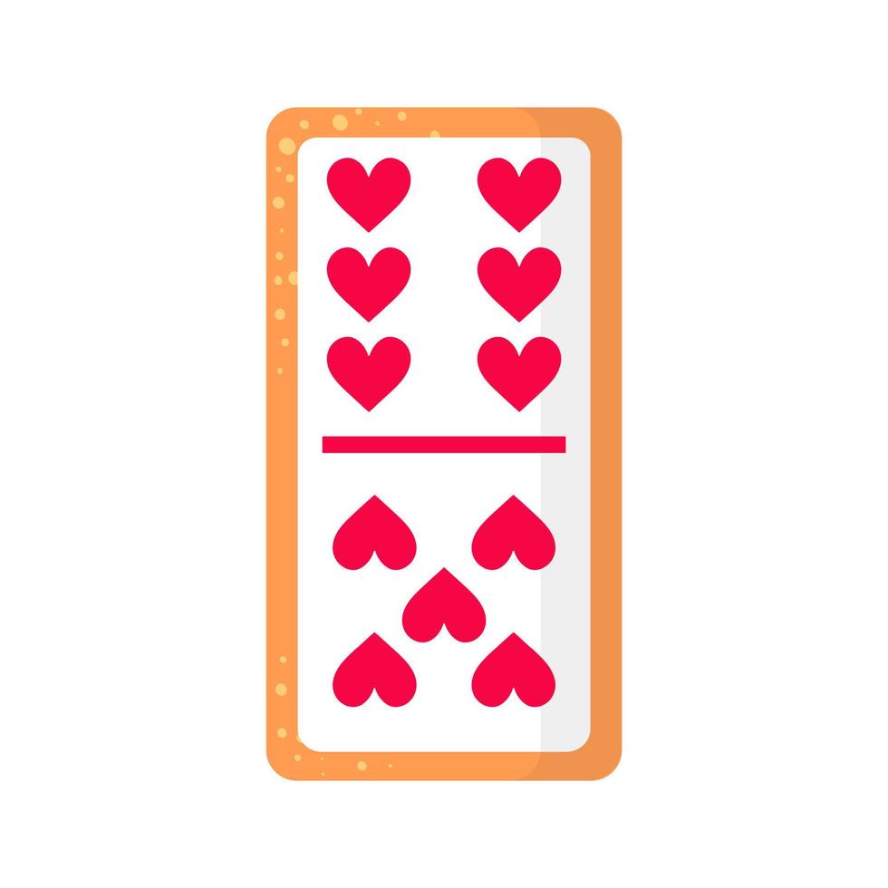 domino zes bij vijf hartenbotkoekje met hart voor valentijnsdag of bruiloft. vector