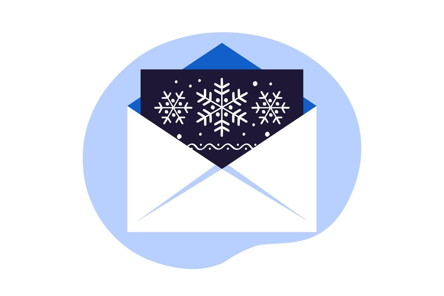 kerst wenskaart. envelop e-mail briefkaart brief met sneeuwvlok. vectorillustratie. vlak vector