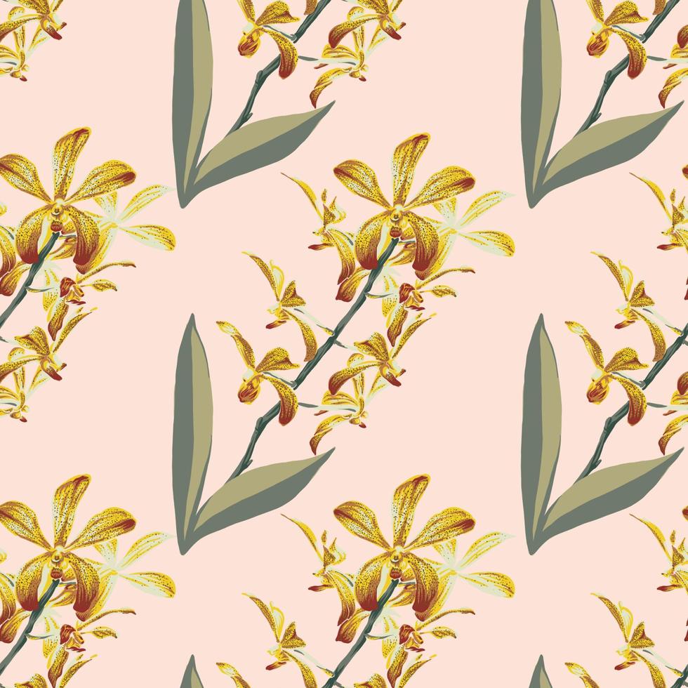 naadloze patroon bloemen met gele orchidee bloemen abstracte backgground.vector illustratie drawing.for gebruikt behang ontwerp, textiel stof of productverpakking. vector