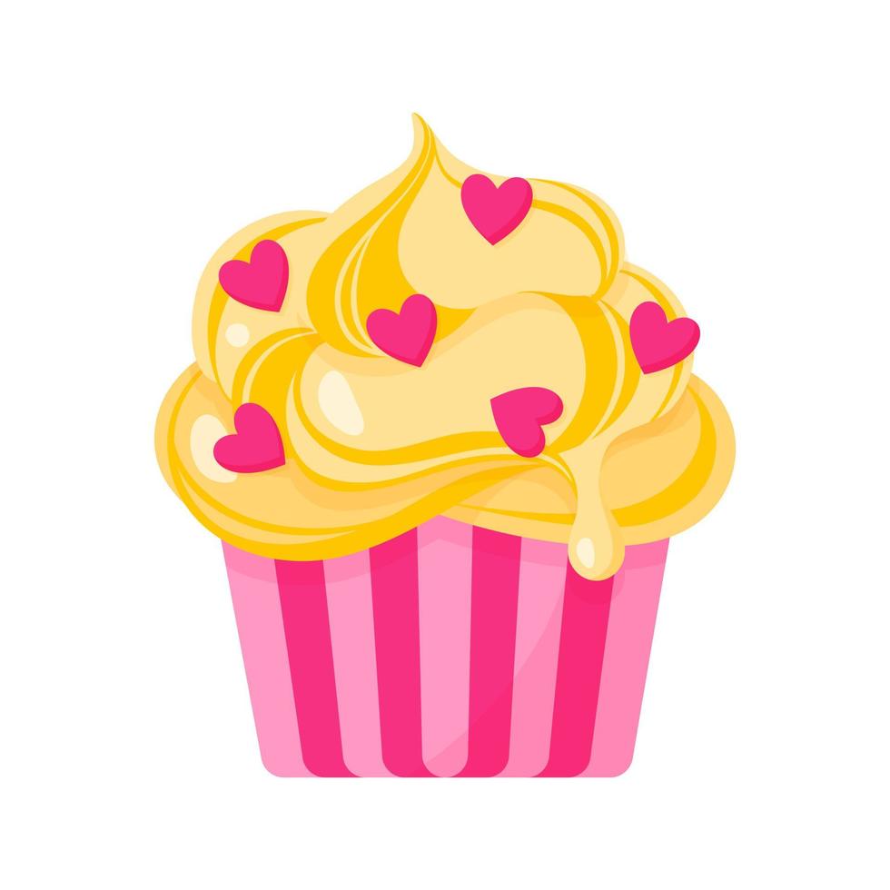 cupcake of muffin met gele room en harten. vector