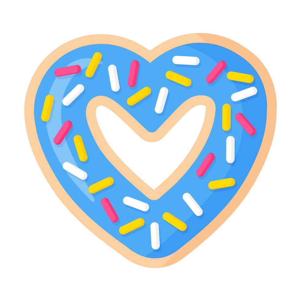 Valentijnsdag hartvormige blauwe donut met glazuur. vector