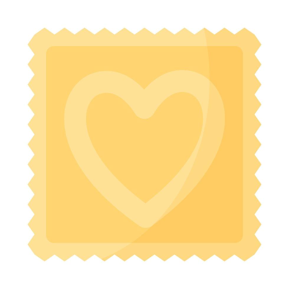 gele condoomverpakking met hart. vector