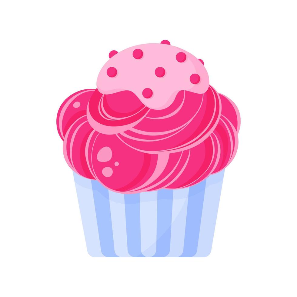 cupcake of muffin met roze room en gebakjebovenste laagje. vector