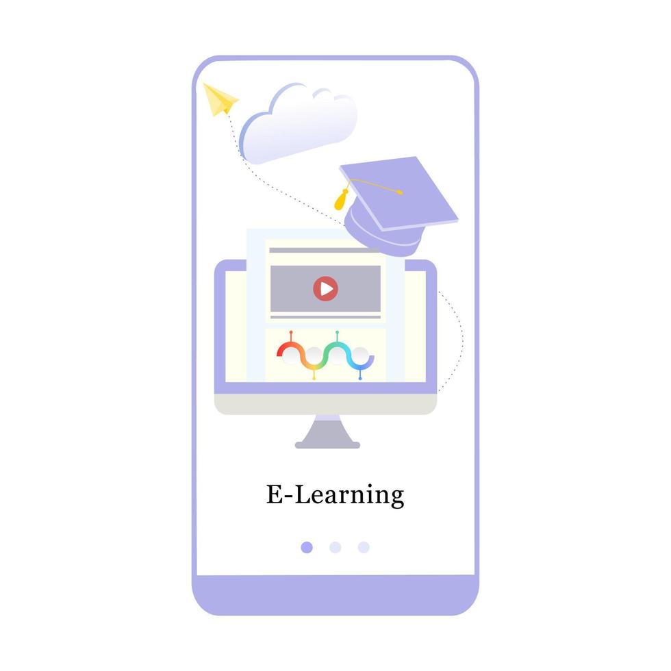 online onderwijs, e-learning, onboarding-scherm voor online school mobiele app. menu vector banner sjabloon voor interface ux, ui gui scherm mobiele ontwikkeling. website ontwerp 3d isometrische vlakke afbeelding.