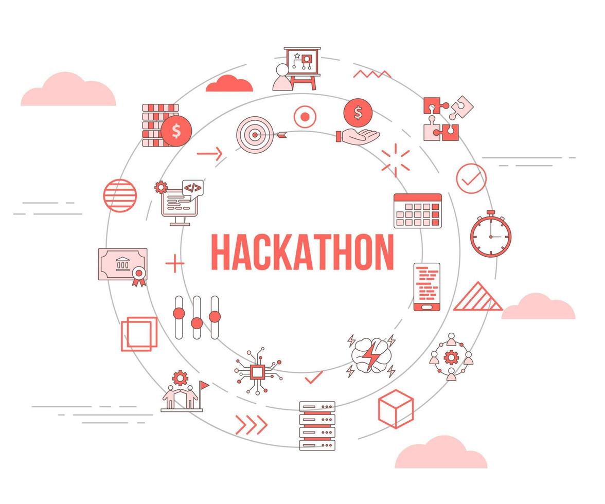 hackathon concept met icon set sjabloon banner en cirkel ronde vorm vector