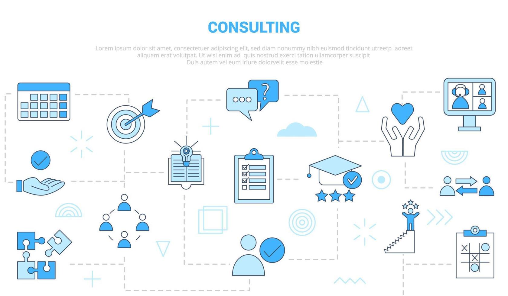 consulting concept met icon set sjabloon banner met moderne blauwe kleurstijl vector