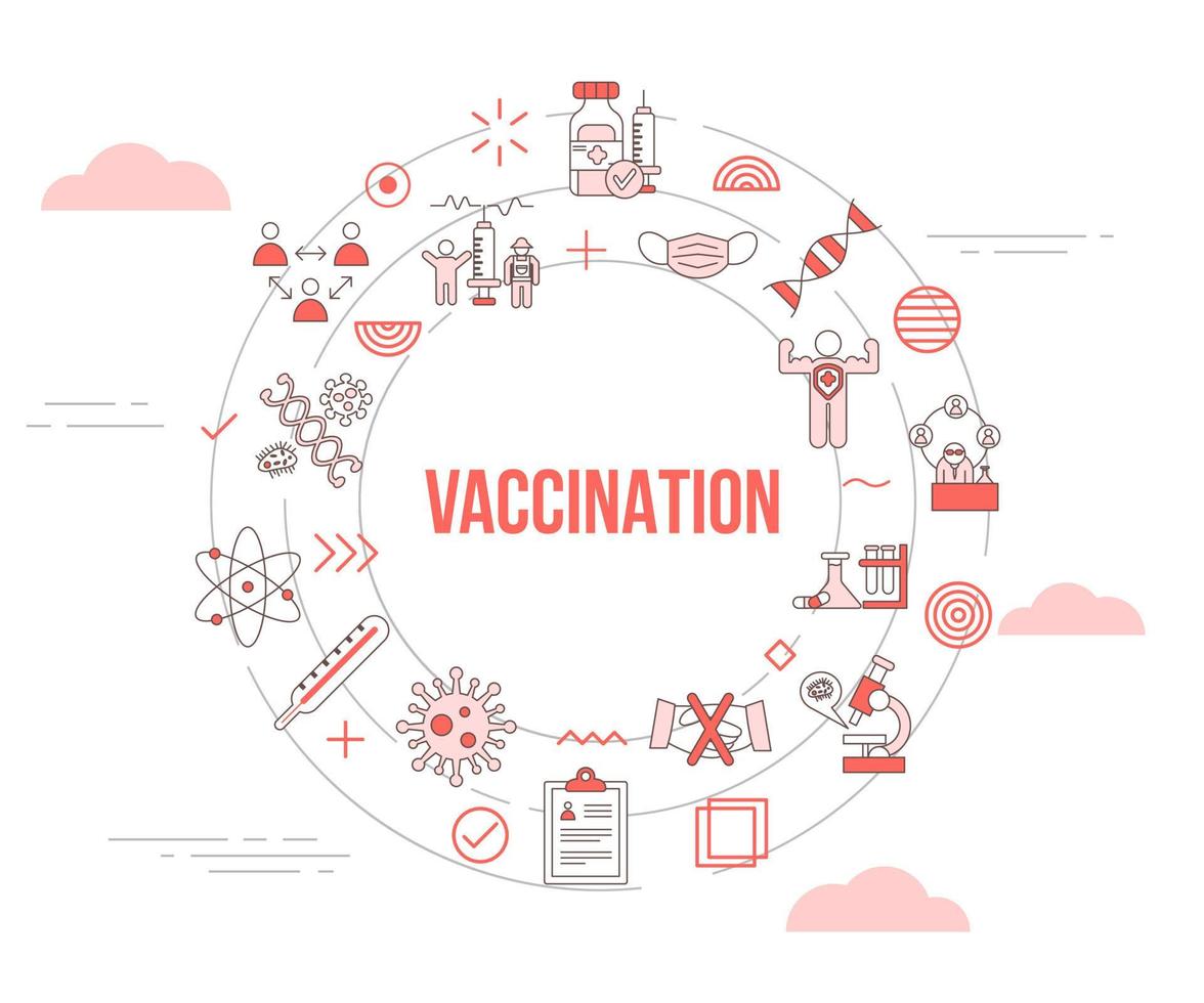 vaccinatie concept met icon set sjabloon banner en cirkel ronde vorm vector