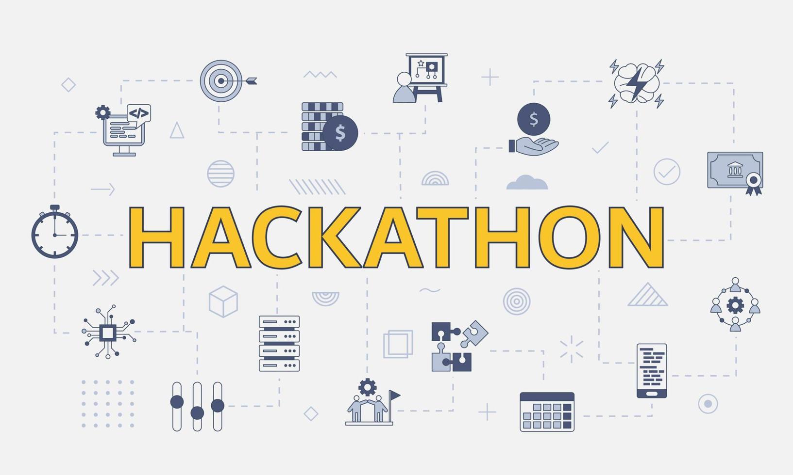 hackathonconcept met pictogrammenset met groot woord of tekst in het midden vector