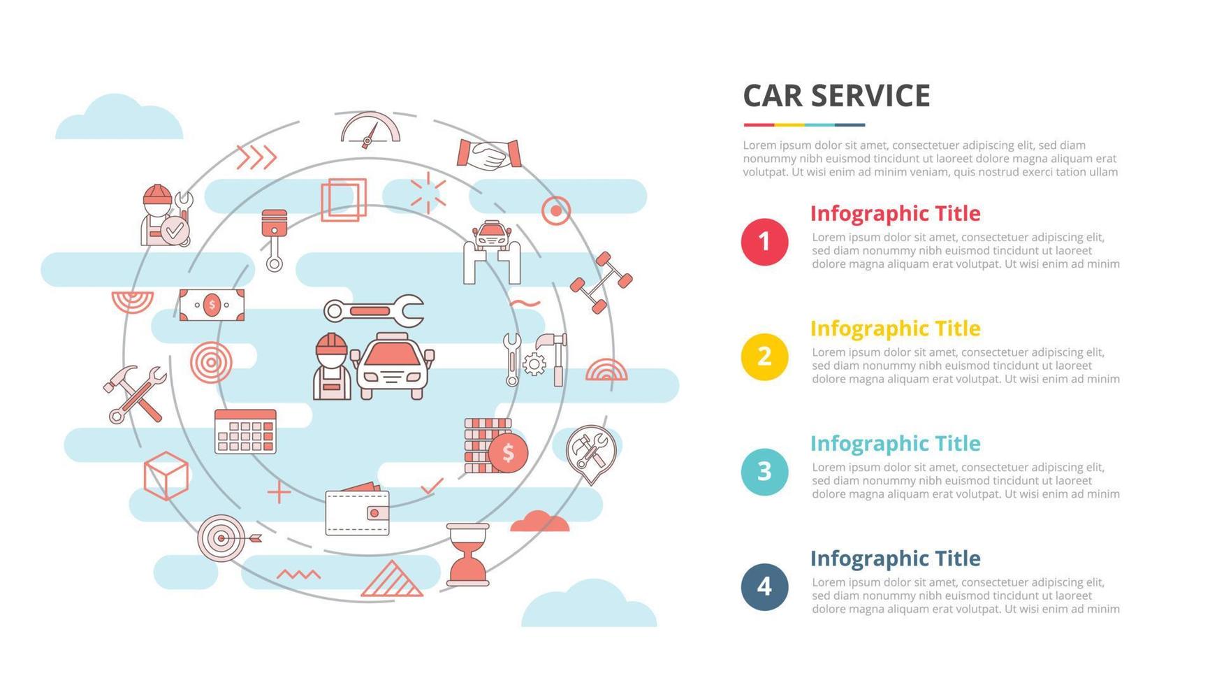 autodienstenconcept voor infographic sjabloonbanner met vierpuntslijstinformatie vector