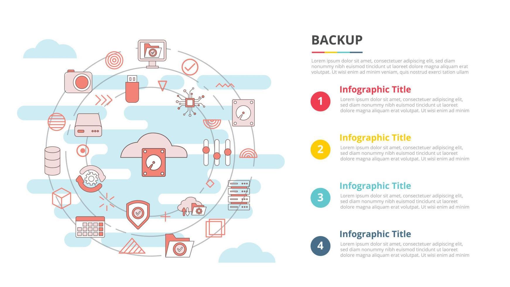 back-upconcept voor infographic sjabloonbanner met vierpuntslijstinformatie vector