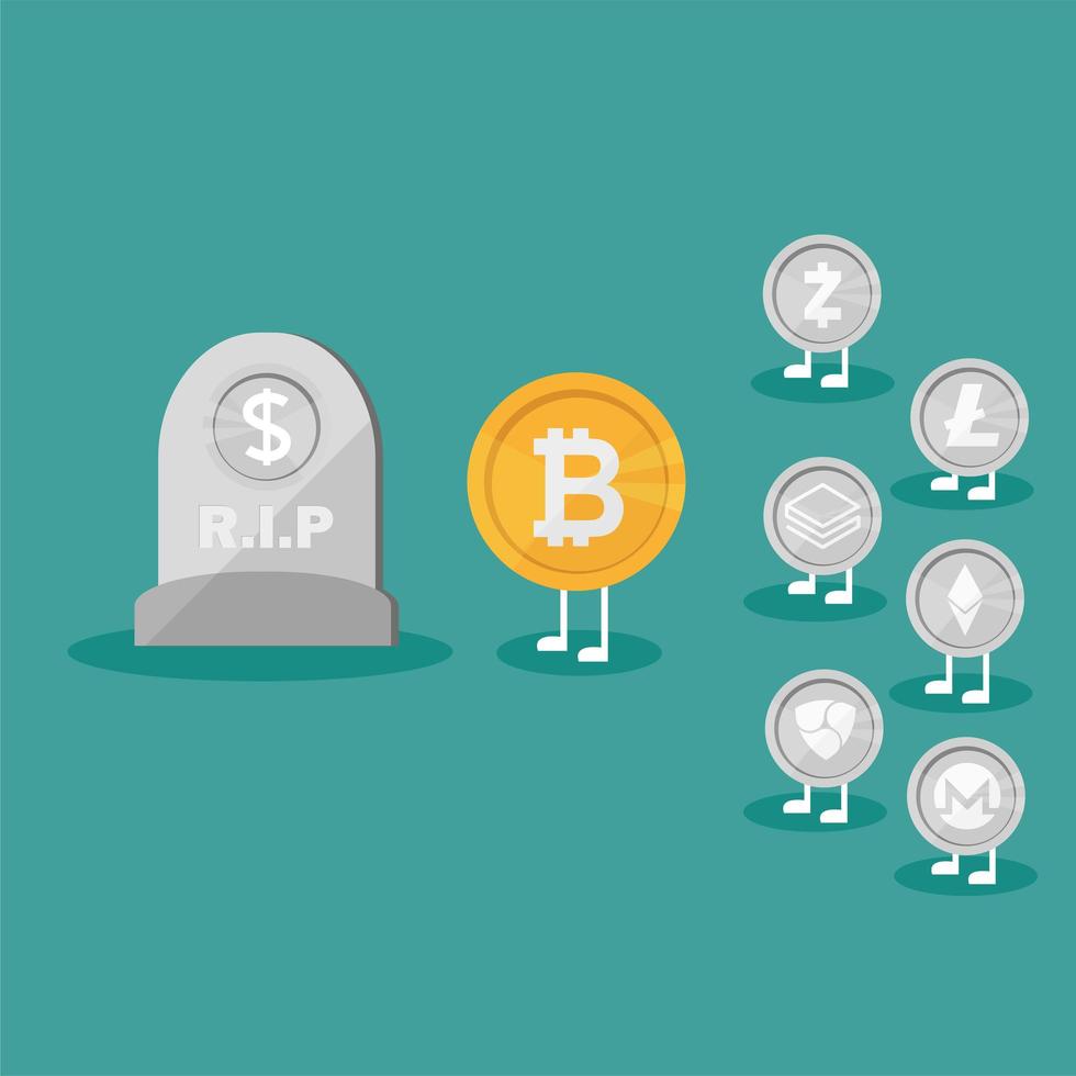 dollar munt pictogram grafsteen plat. echt geld versus bitcoin virtueel geld - crypto vector