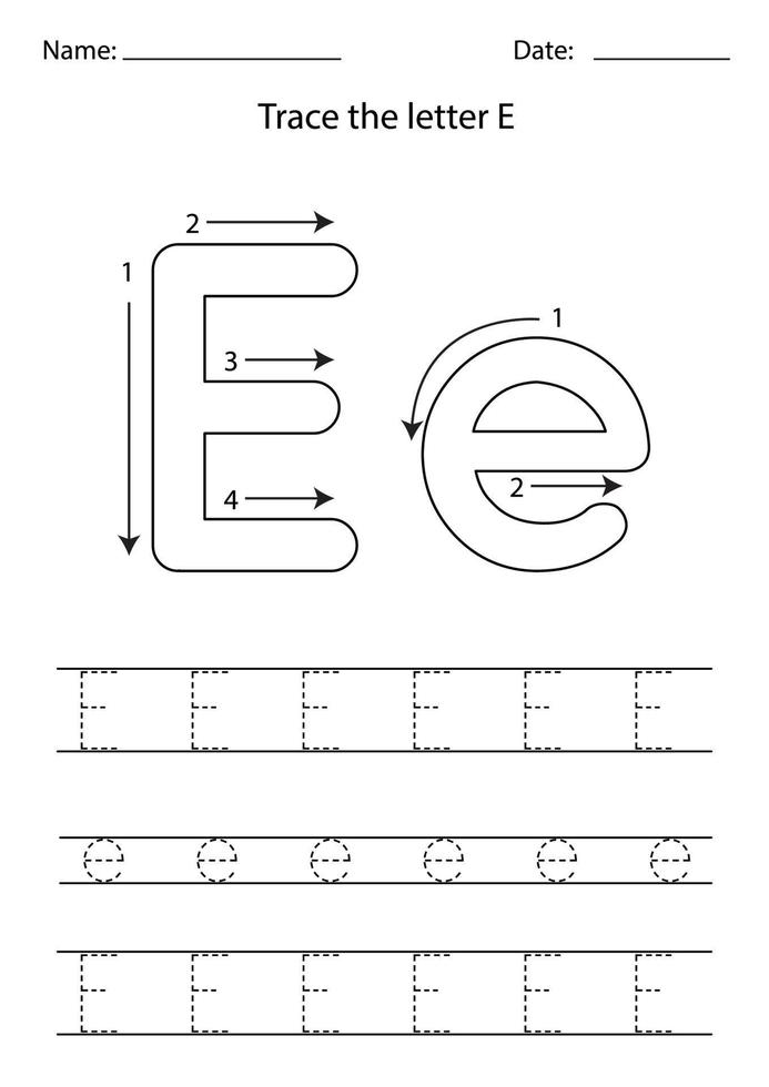 Engels alfabet leren voor kinderen. hoe brief e te schrijven. vector