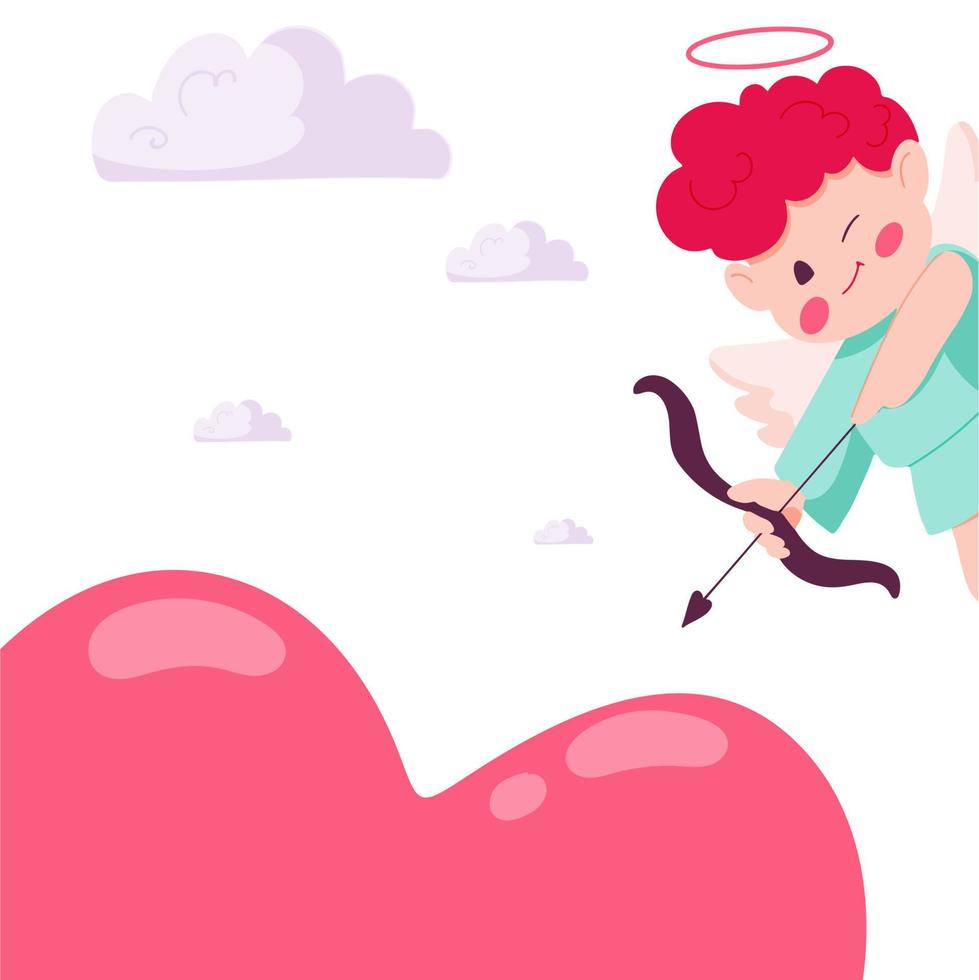 cupido schiet een boog in het hart. Valentijnsdag wenskaart. vector hand getekende illustratie