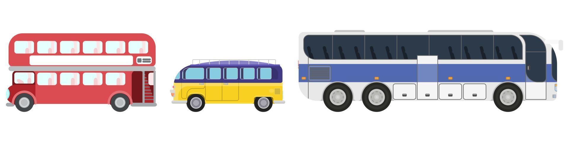 set van bussen eenvoudige tekeningen van vervoer. vlak vector