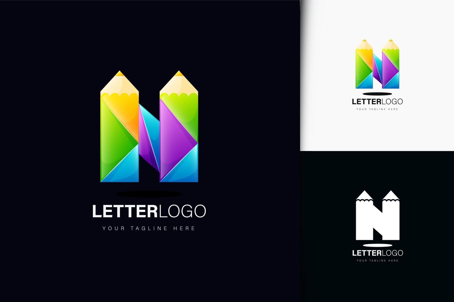 letter n en potloodlogo-ontwerp met verloop vector