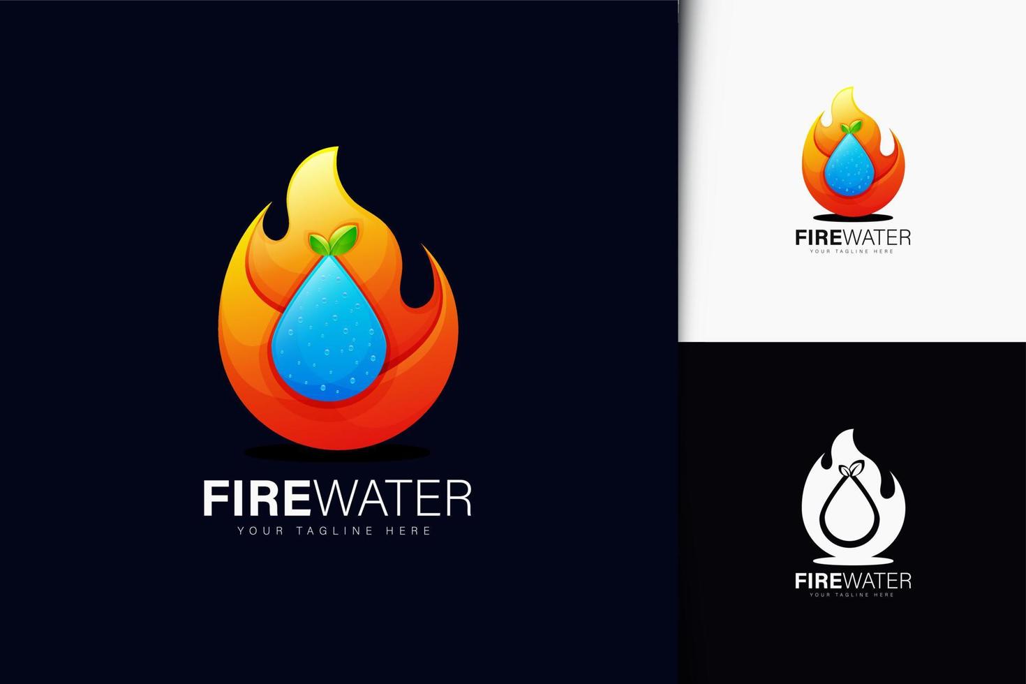 vuur en water logo-ontwerp met verloop vector