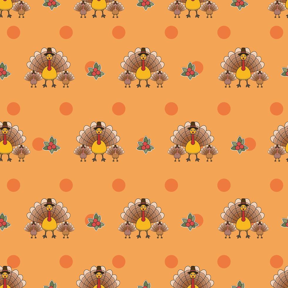 schattige naadloze landelijke herfstpatronen voor behang en muurontwerp met drie kalkoenvogels. vector