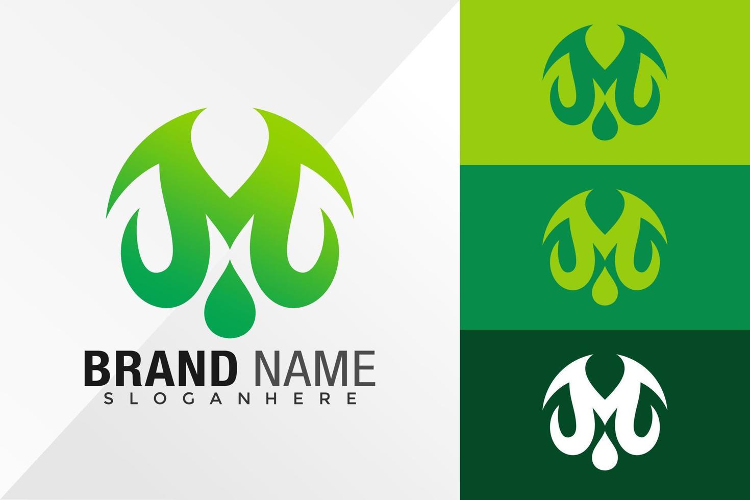 letter m met oliedruppel logo ontwerp vector illustratie sjabloon