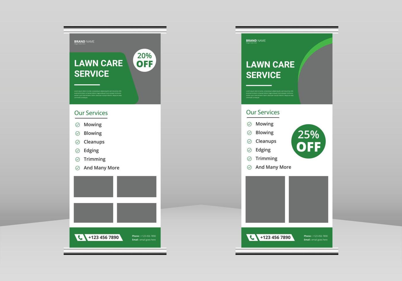 gazon- en tuinservice roll-up bannerontwerp, boom- en tuinservice poster folder roll-up folder sjabloon. grasmaaier flyer poster dl flyer, trend business roll-up banner ontwerp vector