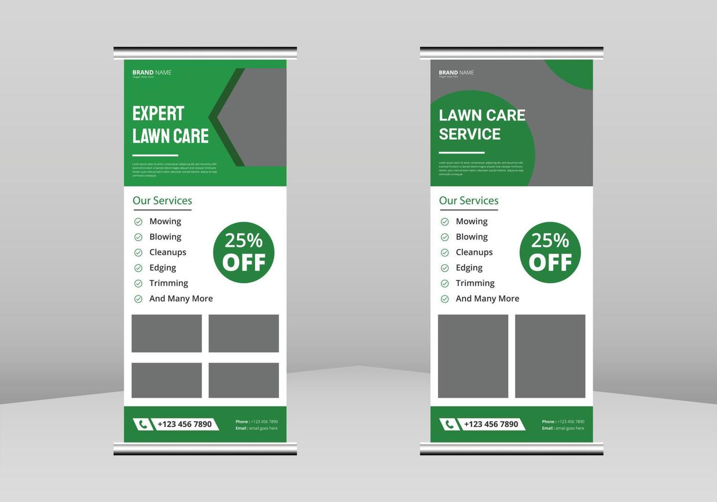 gazon- en tuinservice roll-up bannerontwerp, boom- en tuinservice poster folder roll-up folder sjabloon. grasmaaier flyer poster dl flyer, trend business roll-up banner ontwerp vector