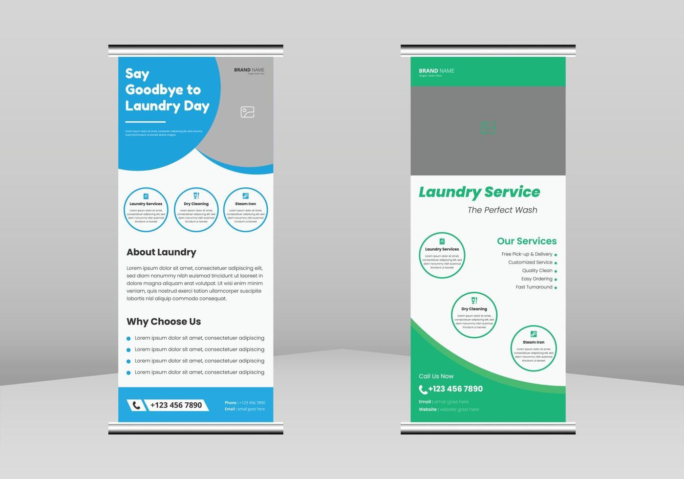 wasservice oprollen bannerontwerp, wasservice folderontwerp, wasservice postersjabloon, wasservice oprollen promotionele service bannerontwerp, wasreiniging dl flyer vector