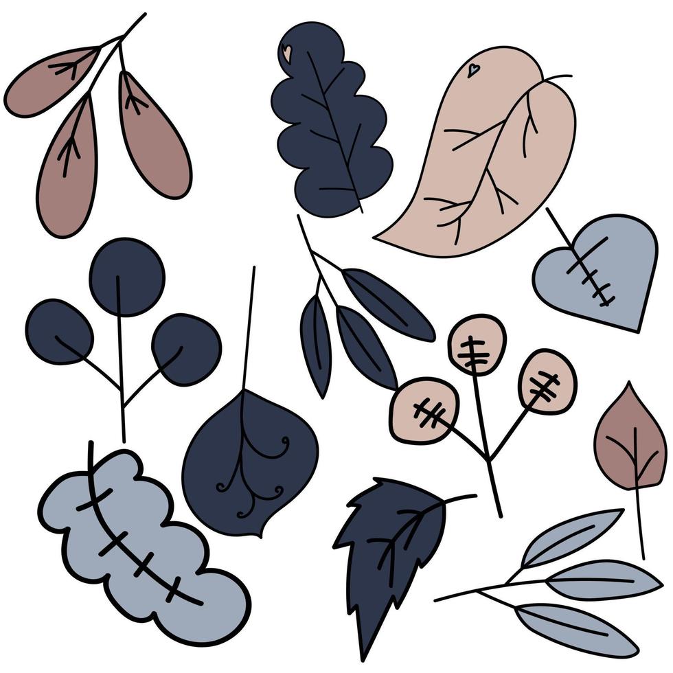 set doodle herfstbladeren, decoratieve natuurelementen, vector hand tekenen illustratie