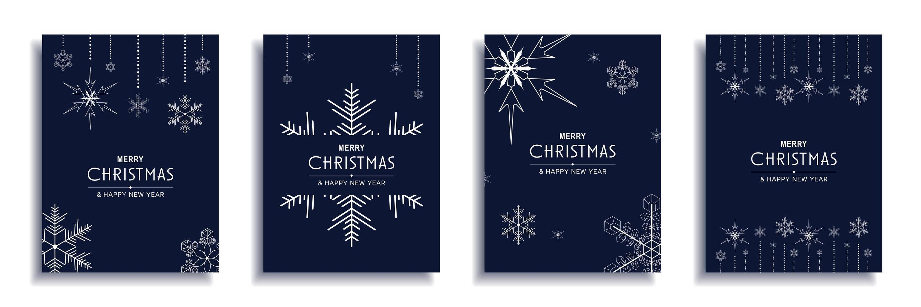 vrolijk kerstfeest en nieuwjaar 2022 brochure covers set. xmas minimaal bannerontwerp met witte sneeuwvlokken decoratieve randen op blauwe achtergronden. vectorillustratie voor flyer, poster of wenskaart vector