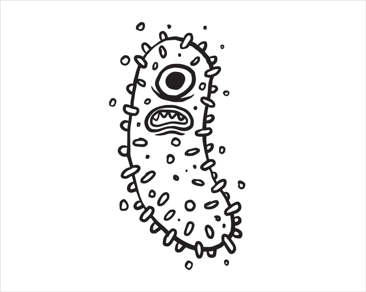 virus monster hand getekende vector. hand getekende lijn kunst cartoon afbeelding. geïsoleerd pictogram op witte achtergrond vector