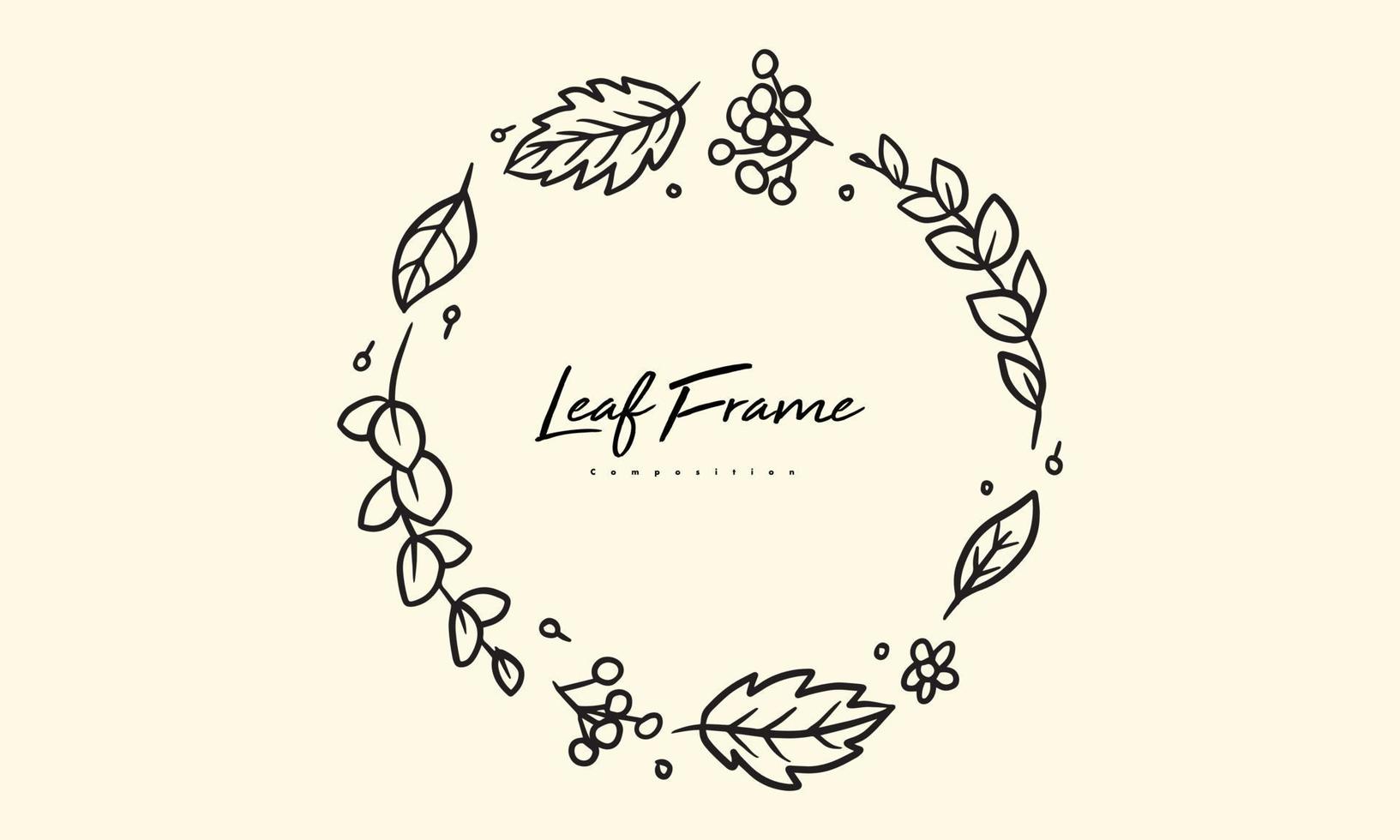 plant- en bloemsamenstelling voor decoratieframe, eenvoudige handgetekende bladeren lineart illustratie, bloemen vectorelementen voor romantisch en vintage design vector