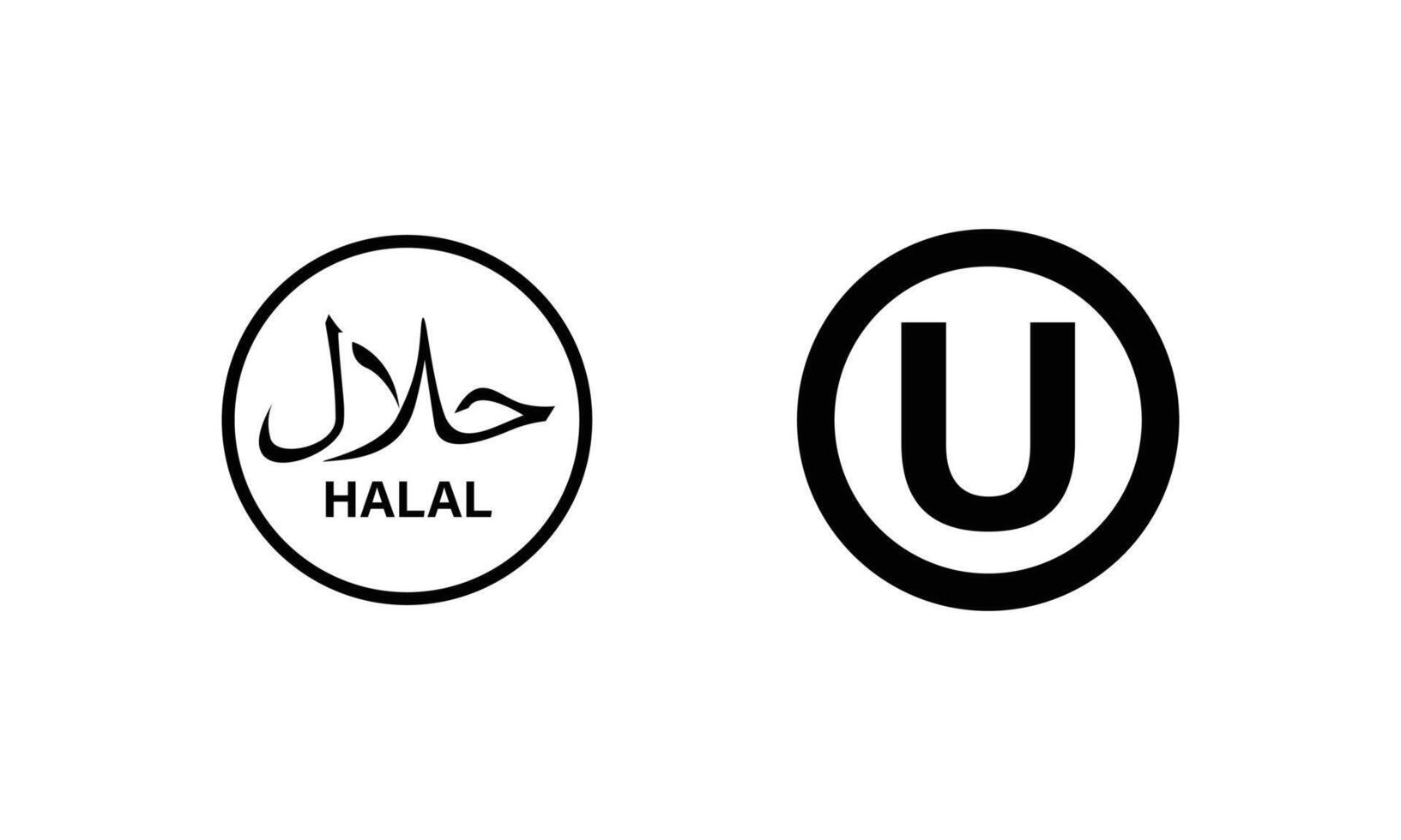 voedingswetten voor islam halal en joods koosjer logo-editie in eenvoudige zwart-wit stijl. ronde vormen elementen geïsoleerd op een witte achtergrond in logo ontwerp vector. vector