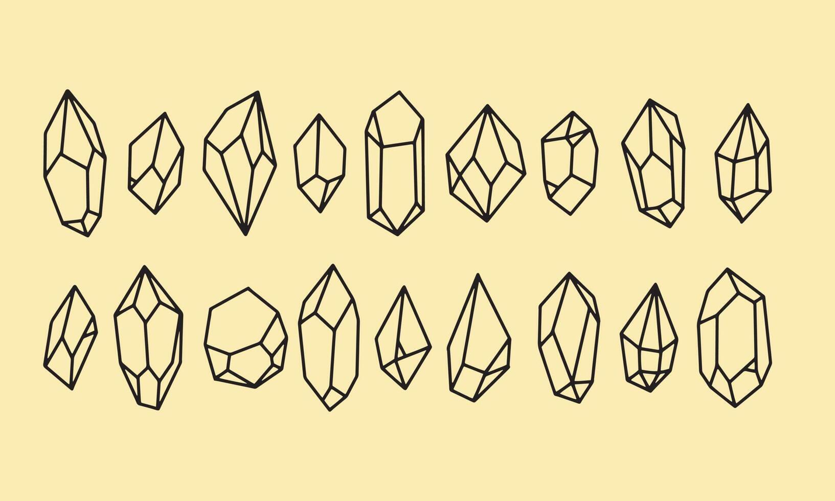 set kristal lineart pictogram. overzicht element kit van minerale steen voor spel. diamant, smaragd, aquamarijn. eenvoudige kristal zwarte contour vectorillustratie vector