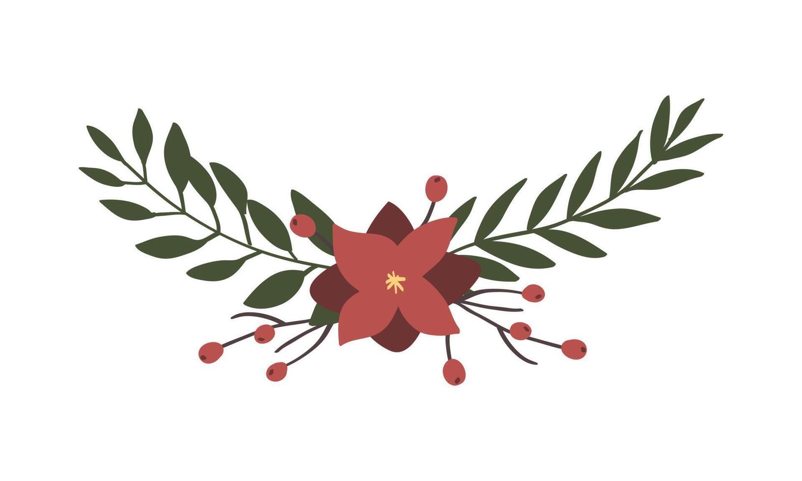 dennenbladeren en bloemen zijn met de hand getekend in kransen op een geïsoleerde achtergrond. vectorelementen voor kerstversieringen vector