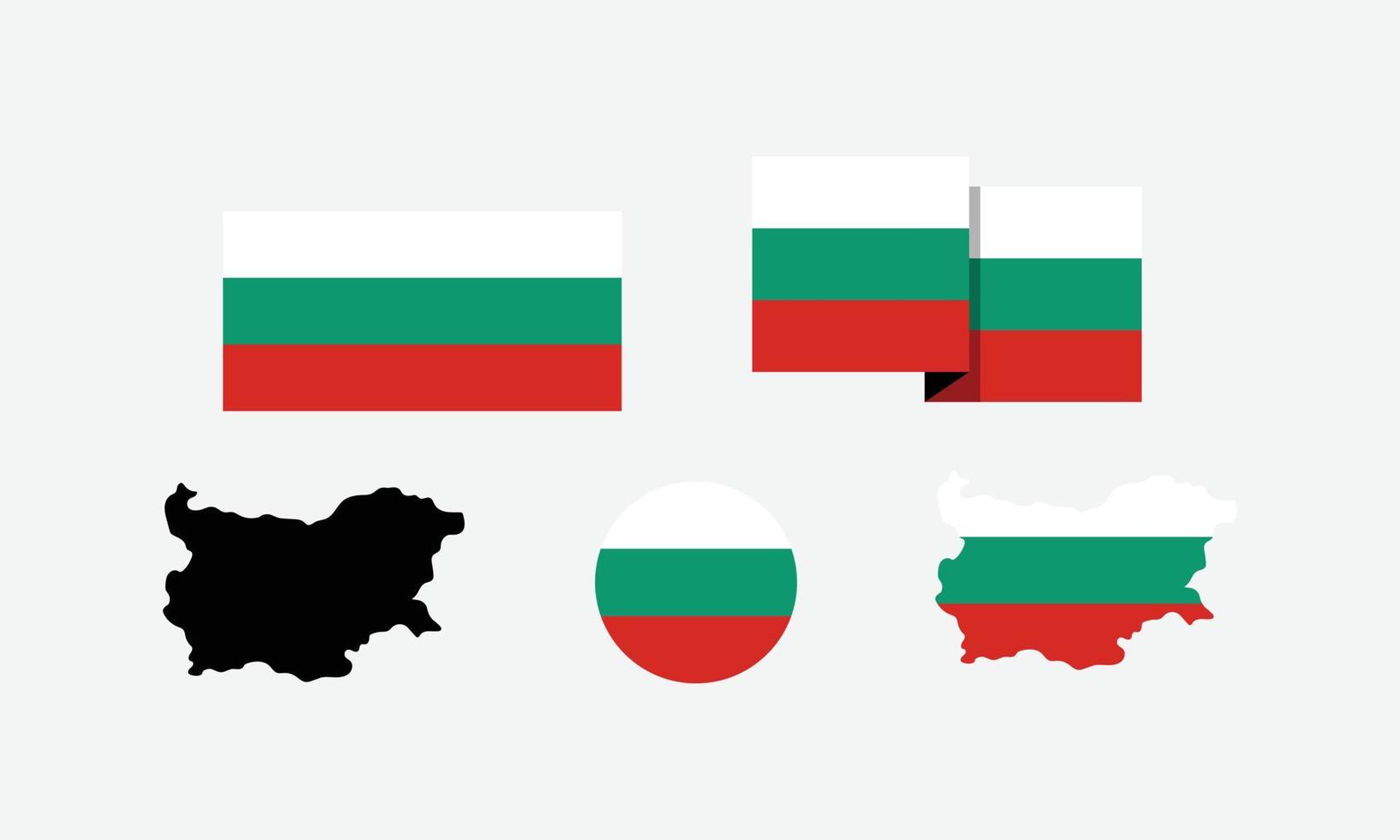 republiek bulgarije attributen. vlag in rechthoek, rond en kaarten. set van element vectorillustraties voor nationale feestdag. vector