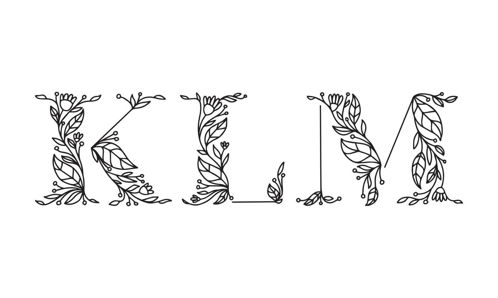 bloemen illustratie alfabet vector grafische lettertype gemaakt door bloem en blad plant creatieve handgetekende lijntekeningen voor abstracte en natuurlijke natuurstijl looks in unieke zwart-wit design decoratie