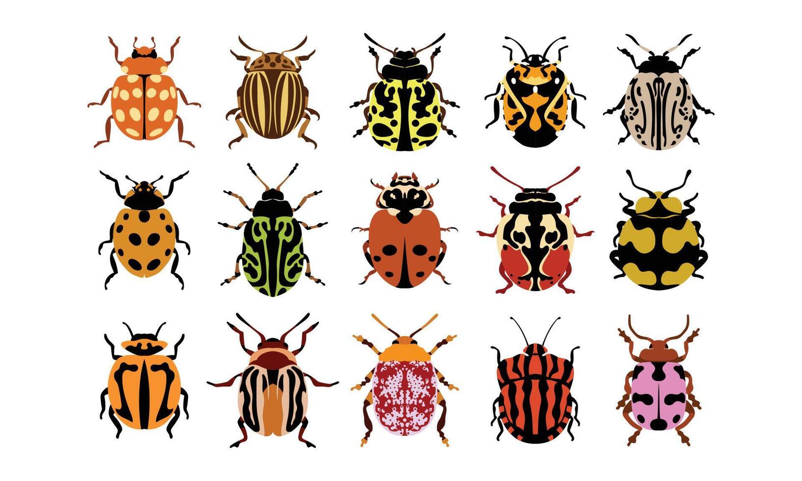 collectie set van platte vectorillustratie van bugs. insecten en tuinconcept geanimeerd in kleurrijk thema. cartoon afbeelding van de natuur geïsoleerd op een witte achtergrond. vector