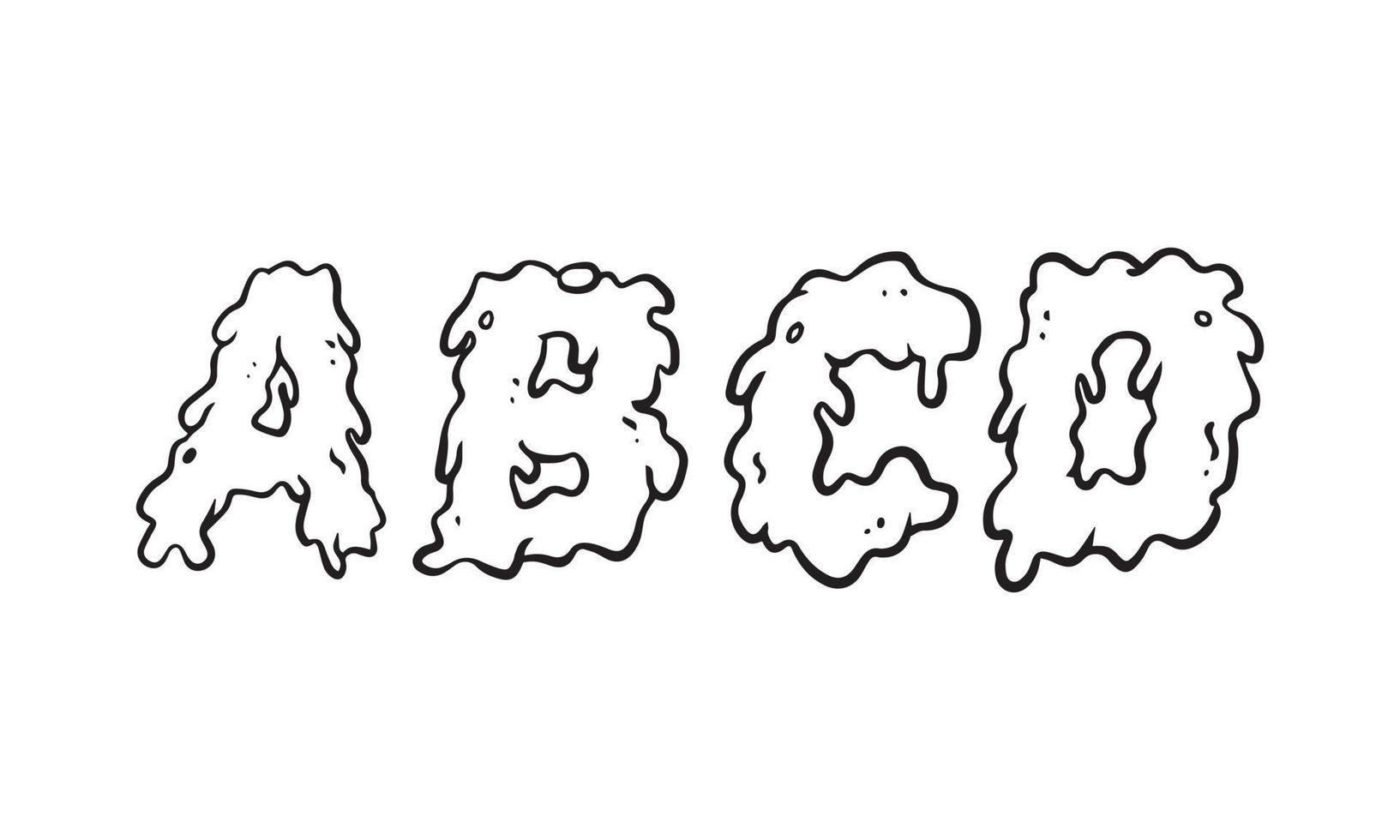 smeltende alfabetillustratie, grime art-teksteffect voor ontwerp, handgetekend vectorlettertype met geïsoleerde achtergrond vector