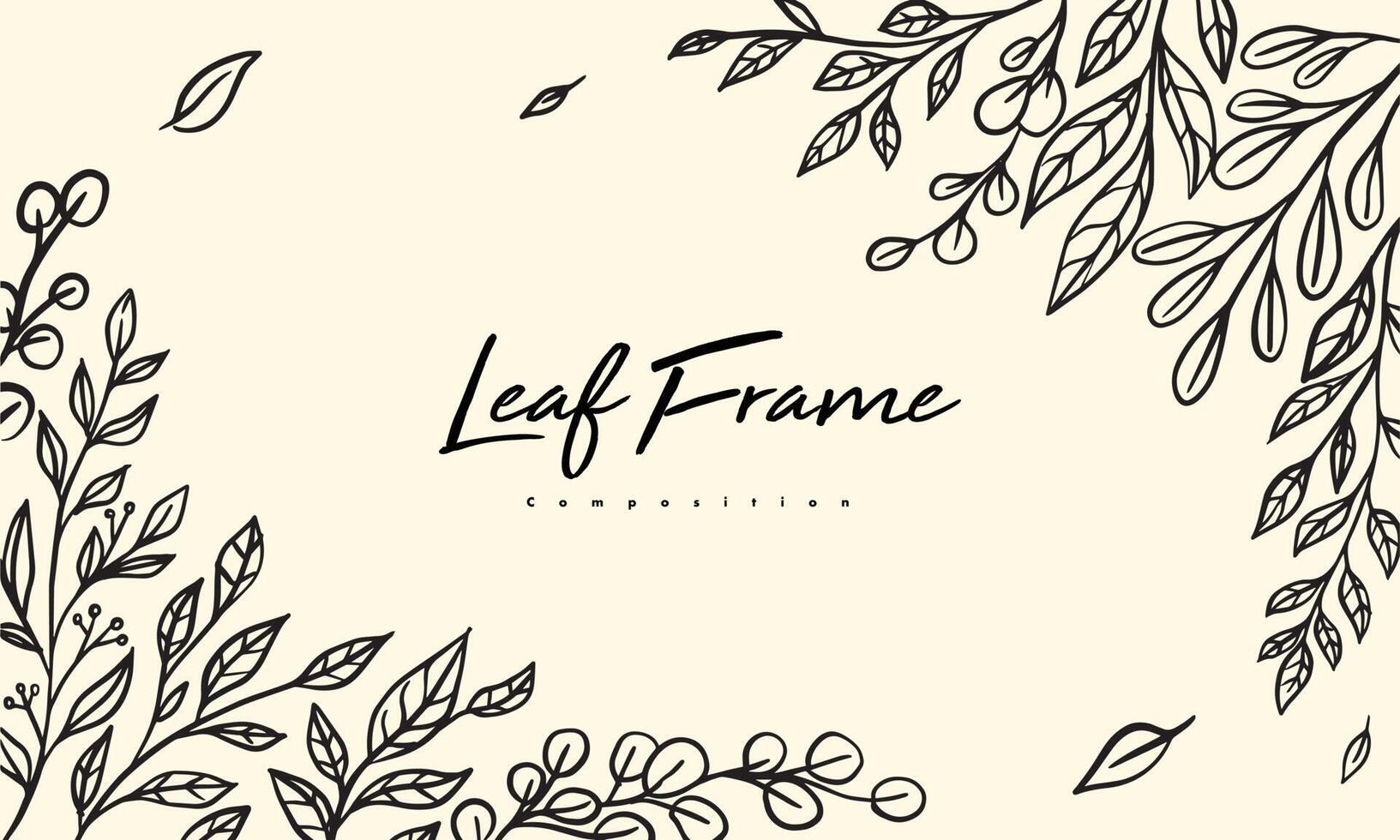 plant- en bloemsamenstelling voor decoratieframe, eenvoudige handgetekende bladeren lineart illustratie, bloemen vectorelementen voor romantisch en vintage design vector